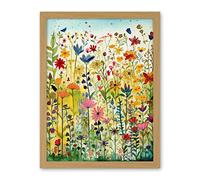 Artery8 Mixed Wildflower Bloom In Meadow Folk Art Artwork Framed Wall Art Print 18X24 Inch