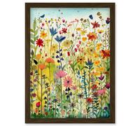 Artery8 Mixed Wildflower Bloom In Meadow Folk Art Artwork Framed Wall Art Print A4