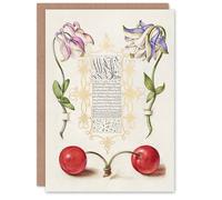 Artery8 Model Book of Calligraphy Art Card Columbines & Sweet Cherries in White Artery8 White