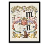 Artery8 Model Book of Calligraphy Framed Wall Art Pictorial Letter Guide M & N in White | Size: A3 Artery8 White A3