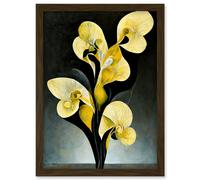 Doppelganger33 LTD Modern Abstract Black Yellow Orchid Flower Artwork Framed Wall Art Print A4