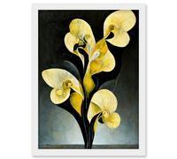 Artery8 Modern Abstract Black Yellow Orchid Flower Artwork Framed Wall Art Print A4 in White Artery8 White