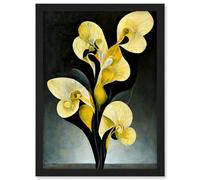 Doppelganger33 LTD Modern Abstract Black Yellow Orchid Flower Artwork Framed Wall Art Print A4