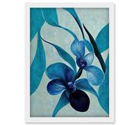 Artery8 Modern Abstract Blue Orchid Modern Artwork Framed Wall Art Print A4 in White Artery8 White