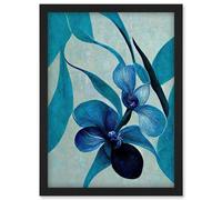 Artery8 Modern Abstract Blue Orchid Modern Wall Art Print - A4 Size