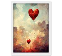 Artery8 Modern Abstract Floating Red Love Heart Balloons Artwork Framed Wall Art Print A4 in White Artery8 White