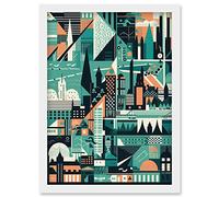 Artery8 Modern Abstract Geometric Dundee Cityscape Design Artwork Framed Wall Art Print A4