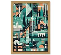 Artery8 Modern Abstract Geometric Dundee Cityscape Design Artwork Framed Wall Art Print A4