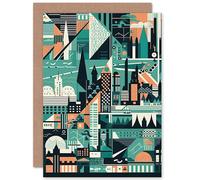 Artery8 Modern Abstract Geometric Dundee Cityscape Design Travel Birthday Sealed Greeting Card Plus Envelope Blank inside