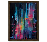 Artery8 Modern Abstract Geometric Neon Lines Cityscape Painting Artwork Framed A3 Wall Art Print