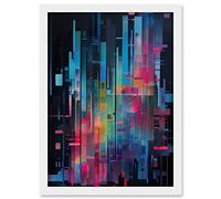 Artery8 Modern Abstract Geometric Neon Lines Cityscape Painting Artwork Framed A3 Wall Art Print