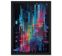 Artery8 Modern Abstract Geometric Neon Lines Cityscape Painting Artwork Framed A3 Wall Art Print