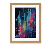 Artery8 Modern Abstract Geometric Neon Lines Cityscape Painting Artwork Framed Wall Art Print 18X24 Inch