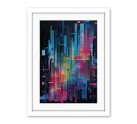 Artery8 Modern Abstract Geometric Neon Lines Cityscape Painting Artwork Framed Wall Art Print 18X24 Inch