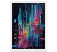 Artery8 Modern Abstract Geometric Neon Lines Cityscape Painting Artwork Framed Wall Art Print A4