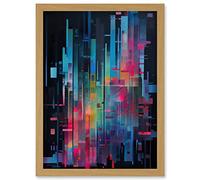 Artery8 Modern Abstract Geometric Neon Lines Cityscape Painting Artwork Framed Wall Art Print A4