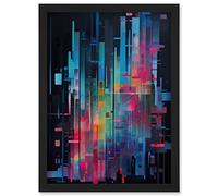 Artery8 Modern Abstract Geometric Neon Lines Cityscape Painting Artwork Framed Wall Art Print A4