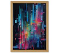 Artery8 Modern Abstract Geometric Neon Lines Cityscape Painting Artwork Framed Wall Art Print A4
