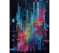 Artery8 Modern Abstract Geometric Neon Lines Cityscape Painting Extra Large XL Wall Art Poster Print