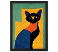 Artery8 Modern Abstract Minimalist Cat Artwork Framed Wall Art Print A4 in Black Artery8 Black