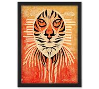 Doppelganger33 LTD Modern Abstract Painting Quirky Tiger Warm Orange Artwork Framed Wall Art Print A4