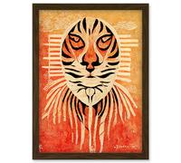 Doppelganger33 LTD Modern Abstract Painting Quirky Tiger Warm Orange Artwork Framed Wall Art Print A4
