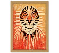 Doppelganger33 LTD Modern Abstract Painting Quirky Tiger Warm Orange Artwork Framed Wall Art Print A4