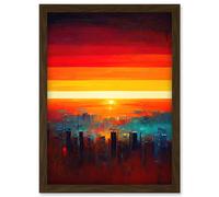 Artery8 Modern Abstract Sunrise Los Angeles City Artwork Framed Wall Art Print A4 in Brown Artery8 Brown