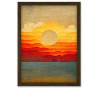 Artery8 Modern Abstract Sunset Seascape Painting Artwork Framed Wall Art Print A4 in Brown Artery8 Brown