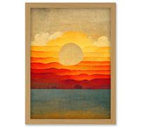 Artery8 Modern Abstract Sunset Seascape Painting Artwork Framed Wall Art Print A4 in Light Oak Artery8 Light Oak