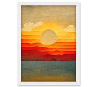 Artery8 Modern Abstract Sunset Seascape Painting Artwork Framed Wall Art Print A4 in White Artery8 White