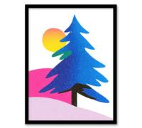 Artery8 Modern Abstract Tree Snow Sun Bold Colourful Living Room Artwork Framed Wall Art Print A4