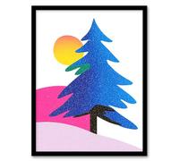 Artery8 Modern Abstract Tree Snow Sun Bold Colourful Living Room Artwork Framed Wall Art Print A4