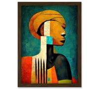 Artery8 Modern African Abstract Gold & Bold Artwork Framed Wall Art Print A4 in Brown Artery8 Brown