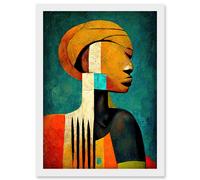 Artery8 Modern African Abstract Gold & Bold Artwork Framed Wall Art Print A4 in White Artery8 White