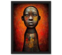 Artery8 Modern African Oil Ceremonial Statue Artwork Framed Wall Art Print A4 in Black Artery8 Black
