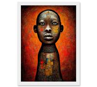 Artery8 Modern African Oil Ceremonial Statue Artwork Framed Wall Art Print A4 in White Artery8 White