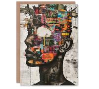 Artery8 Greeting Card Modern Art Punk Portrait Collage Bold Statement Blank For Him Or Her Art Birthday Card