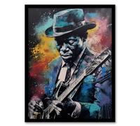 Artery8 Modern Blues Music Musician Colourful Painting Splat Art Portrait Artwork Framed Wall Art Print A4