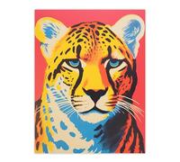 Artery8 Modern Cheetah Duotone Coral Yellow Orange Bright Risograph Artwork Painting Large Wall Art Poster Print Thick Paper 18X24 Inch