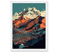 Artery8 Modern City Surrounded by Tall Mountains Landscape Artwork Framed A3 Wall Art Print