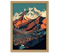 Artery8 Modern City Surrounded by Tall Mountains Landscape Artwork Framed A3 Wall Art Print