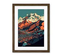 Artery8 Modern City Surrounded by Tall Mountains Landscape Artwork Framed Wall Art Print 18X24 Inch