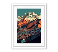 Artery8 Modern City Surrounded by Tall Mountains Landscape Artwork Framed Wall Art Print 18X24 Inch