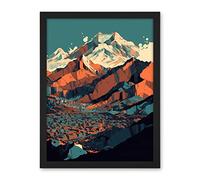 Artery8 Modern City Surrounded by Tall Mountains Landscape Artwork Framed Wall Art Print 18X24 Inch
