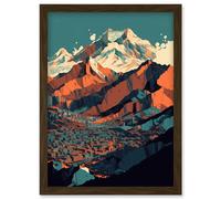 Artery8 Modern City Surrounded by Tall Mountains Landscape Artwork Framed Wall Art Print A4