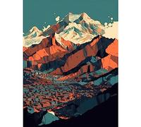 Artery8 Modern City Surrounded by Tall Mountains Landscape Extra Large XL Wall Art Poster Print