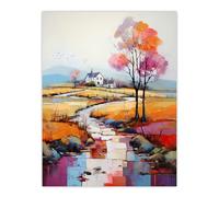 Artery8 Modern Colourful Country Landscape Oil Painting Cottage Beside Stream Large Wall Art Poster Print Thick Paper 18X24 Inch