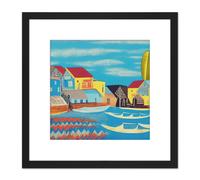 Artery8 Modern Contemporary Abstract Folk Art Fishing Harbour Village Collage Square Wooden Framed Wall Art Print Picture 8X8 Inch in Black Artery8 Black