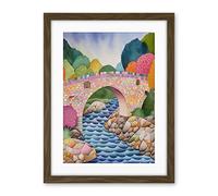 Artery8 Modern Folk Art Countryside Bridge Artwork Framed Wall Art Print 18X24 Inch